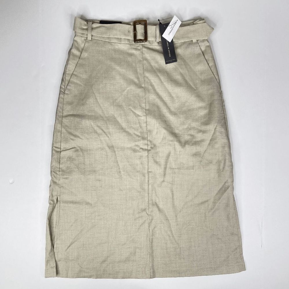 Banana Republic Pencil Skirt Belted Textured Back Zip Women's Beige Size 4 NWT